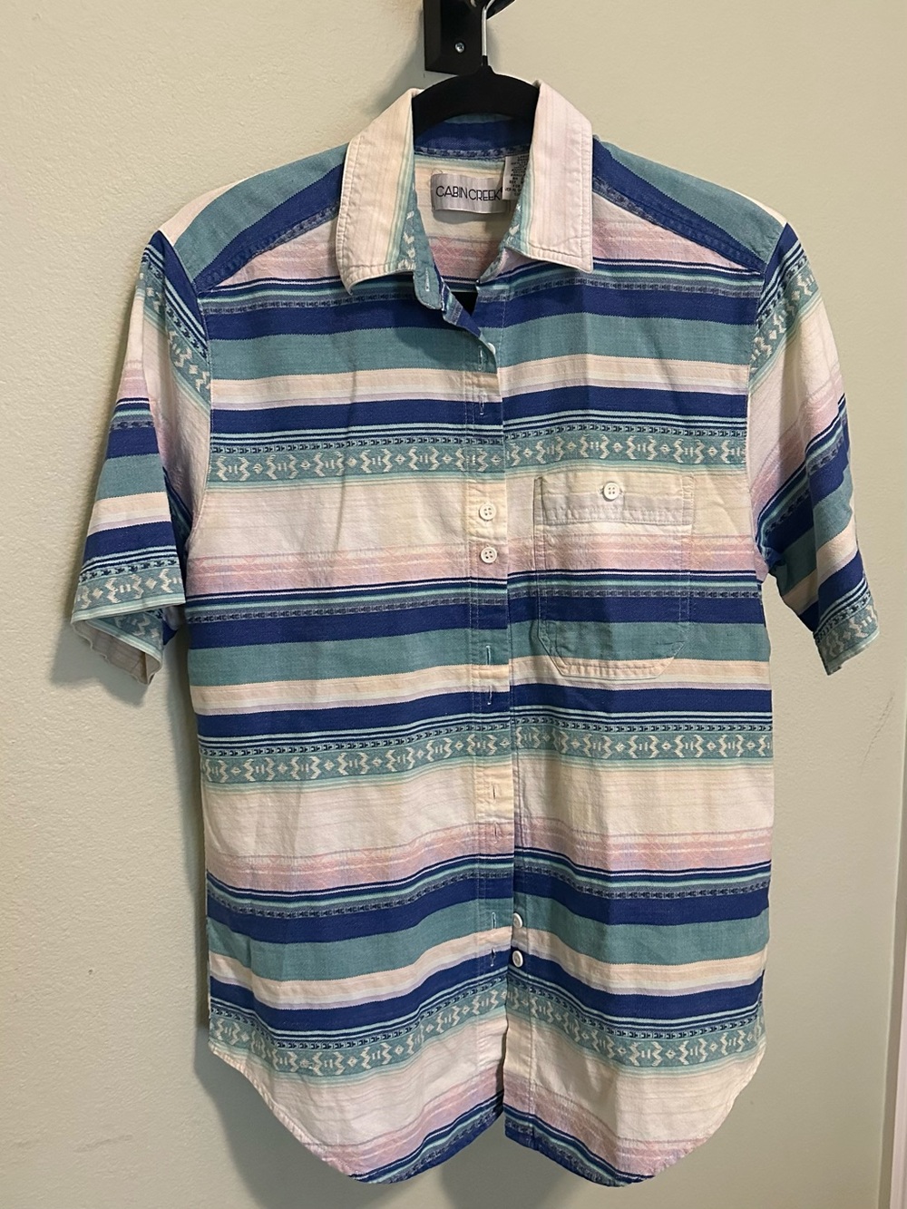 Cabin Creek Blue, Teal & Pink Striped Short-Sleeve Button-Down